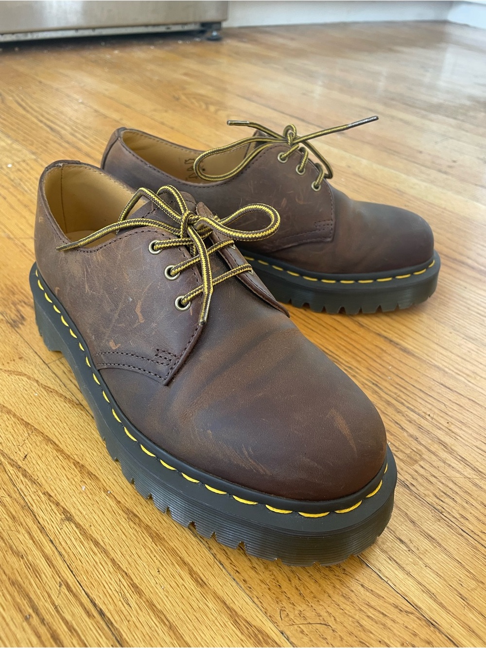 Leather Lace-Up Docs with Yellow Stitching